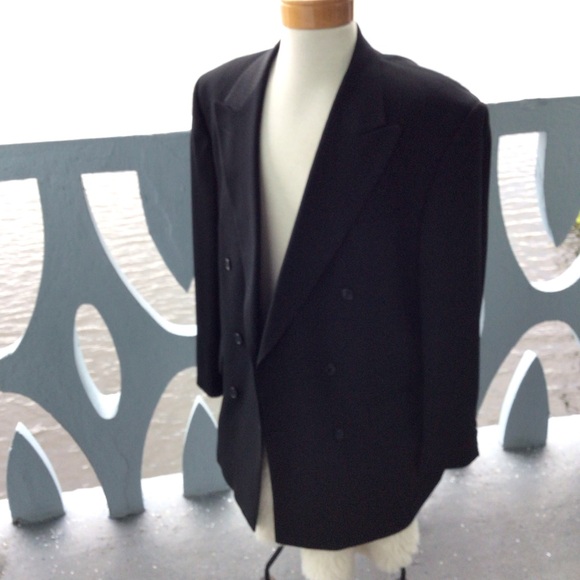 Jack Victor Montreal 100% Pure Virgin Wool Black Double Breasted Dress Blazer - Picture 9 of 16